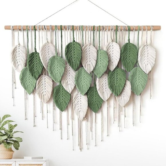 Large Macrame Wall Hanging Boho Leaves Macrame Tapestry Wall Decor Handmade Wov